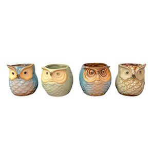 Ceramic Owl Pots Succulent Plant Container Mini Planter Glazed Set of 4